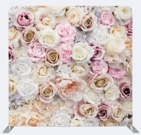 Vierkante backdrop roze rozen huren voor photobooth of evenement - Q-Verhuur
