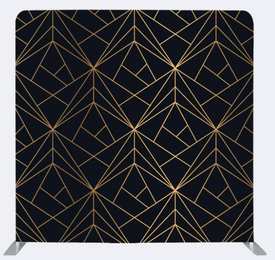 Vierkante backdrop zwart goud abstract huren voor photobooth of evenement - Q-Verhuur